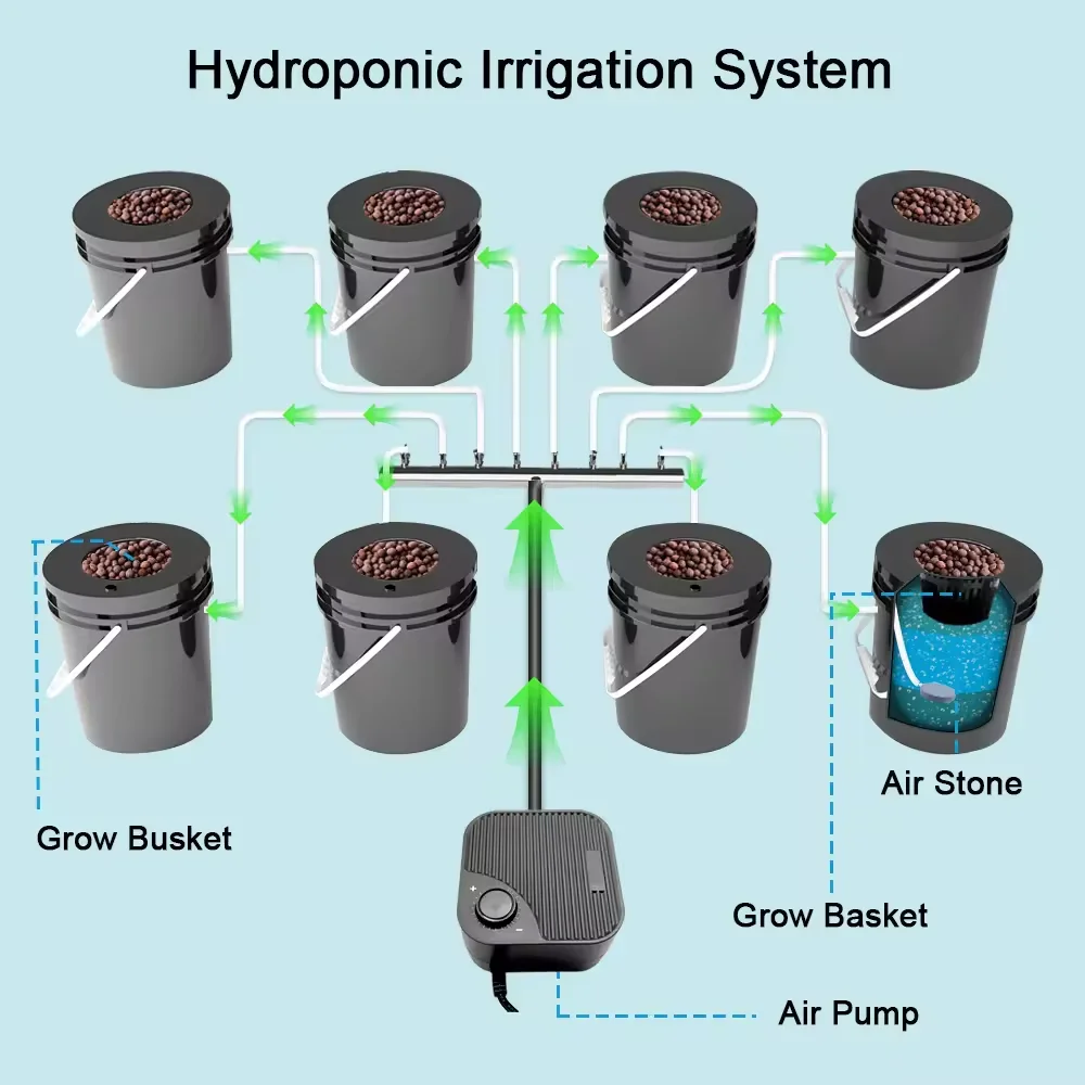 New Water Supply Farm Deep Aquaculture 5 Gallon 8 10 12 Field Bubble Flow Bucket DWC RDWC Hydroponics System Kit Pump