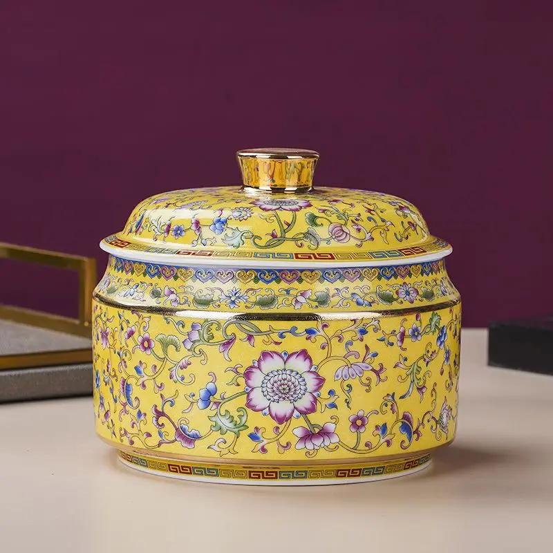 Storage Tank Tea Tank Bone Porcelain Jingdezhen Official Enamel Painting Craft White Porcelain Thickened Tank