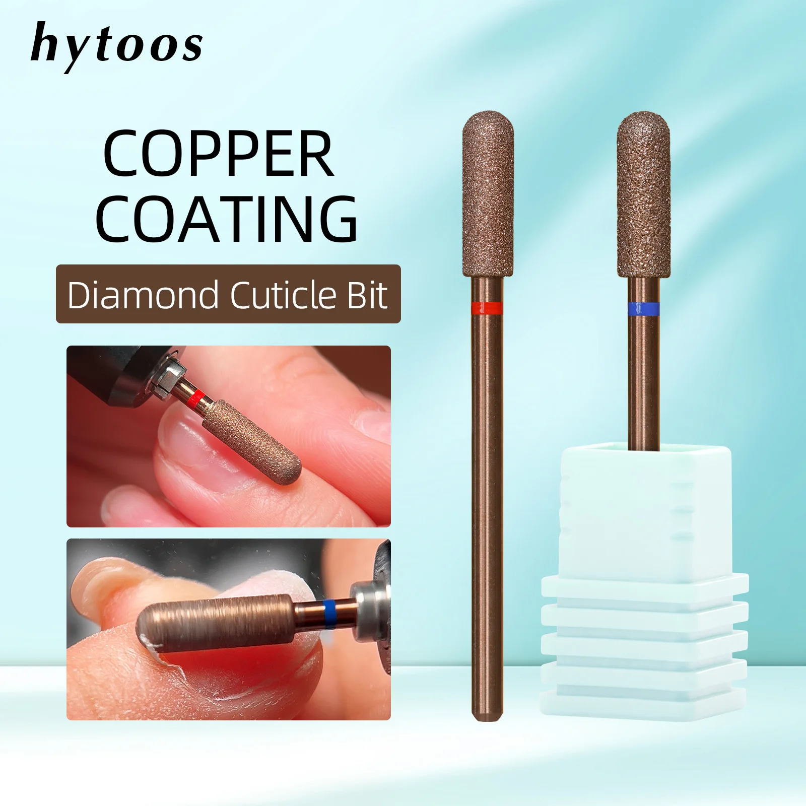 HYTOOS Cuticle Clean Diamond Nail Drill Bit Copper Coated Smooth Barrel Russian Burr Dead Skin Cleaner Pro Manicure Removal Tool
