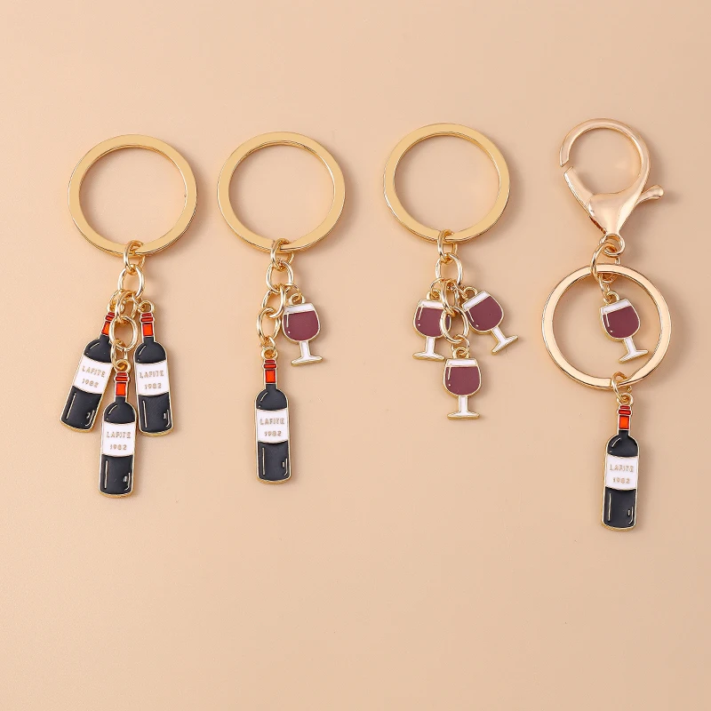 Cute Enamel Red Wine Keychain Simulation Drink Key Ring Pendant for Car Key Holder Women Girls Handbag Decor DIY Jewelry Gift