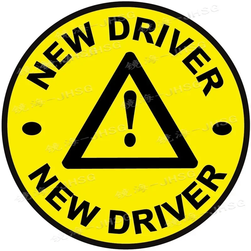 Be Careful, New Driver. Triangle Sign Warning. Keep A Distance. Round Yellow Car Sticker
