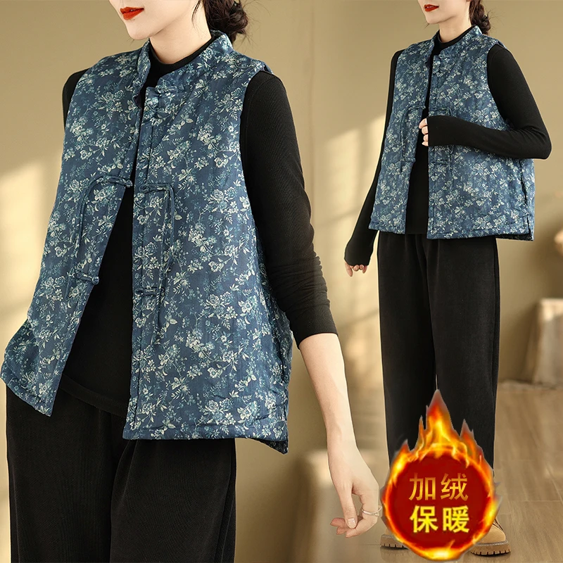 

Новый женский жилет на подкладке с китайской цветочной вышивкой Jaet, осенне-зимнее теплое хлопковое пальто