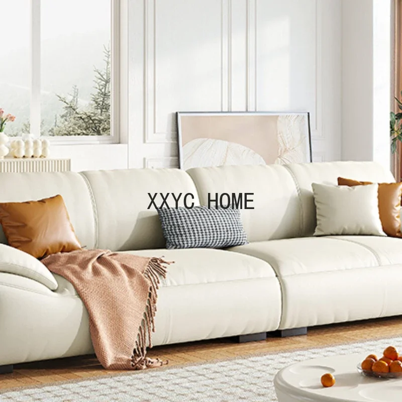 

Modern Simple First Layer Cowhide Light Luxury Home Straight Row Three-Seat Combination