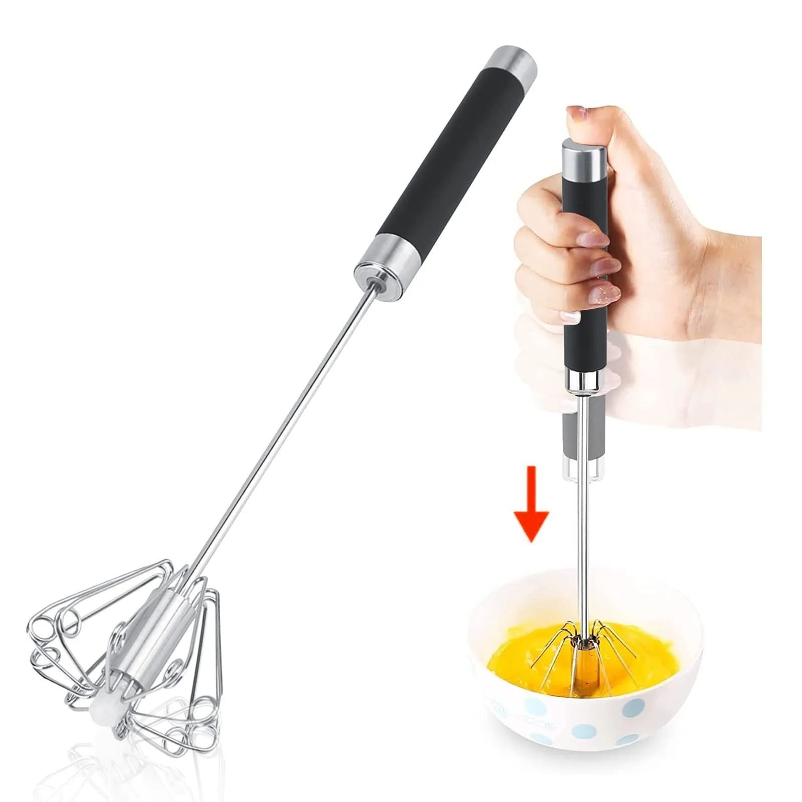 

10 Inch Hand Pressed Rotating Semi Automatic Egg Whisk Home Kitchen Accessories Manual Mixer For Eggs Love Eggs Tools 2024