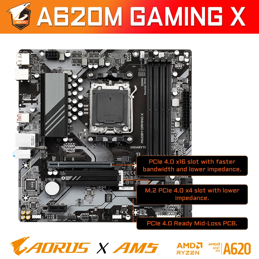 Imagem -04 - Gigabyte A620m Gaming x Am5 Placa Mãe Soquete Am5 Kit Ryzen 7700 Cpu r7 Processador com Amd A620 Ddr5 16gb Pcs Ram Terno Novo