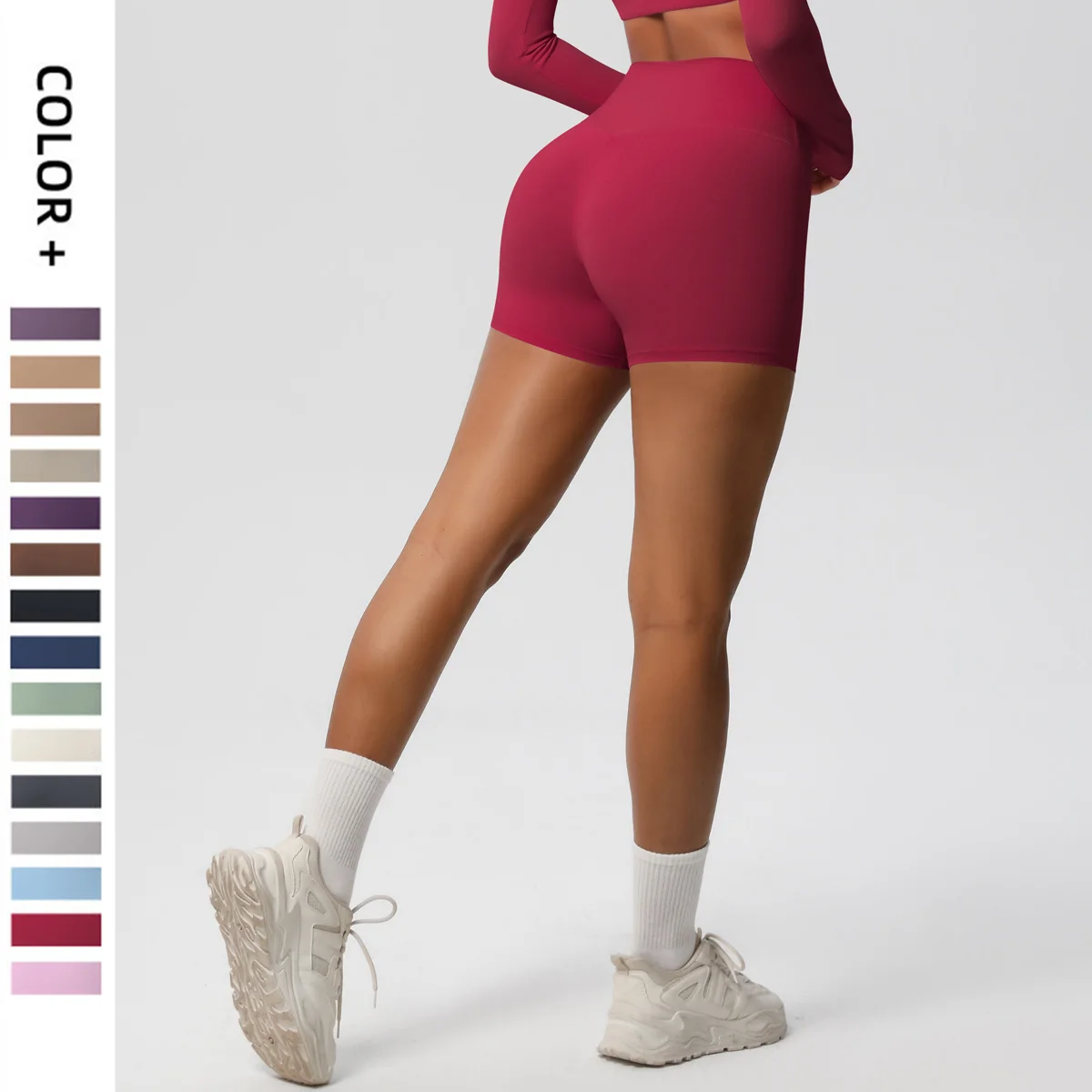 1PC Summer Push Up Fitness Sports Yoga Shorts Solid Color Breathable Hip-lifting Shorts for Women High Waist Quick-Dry Shorts ﻿