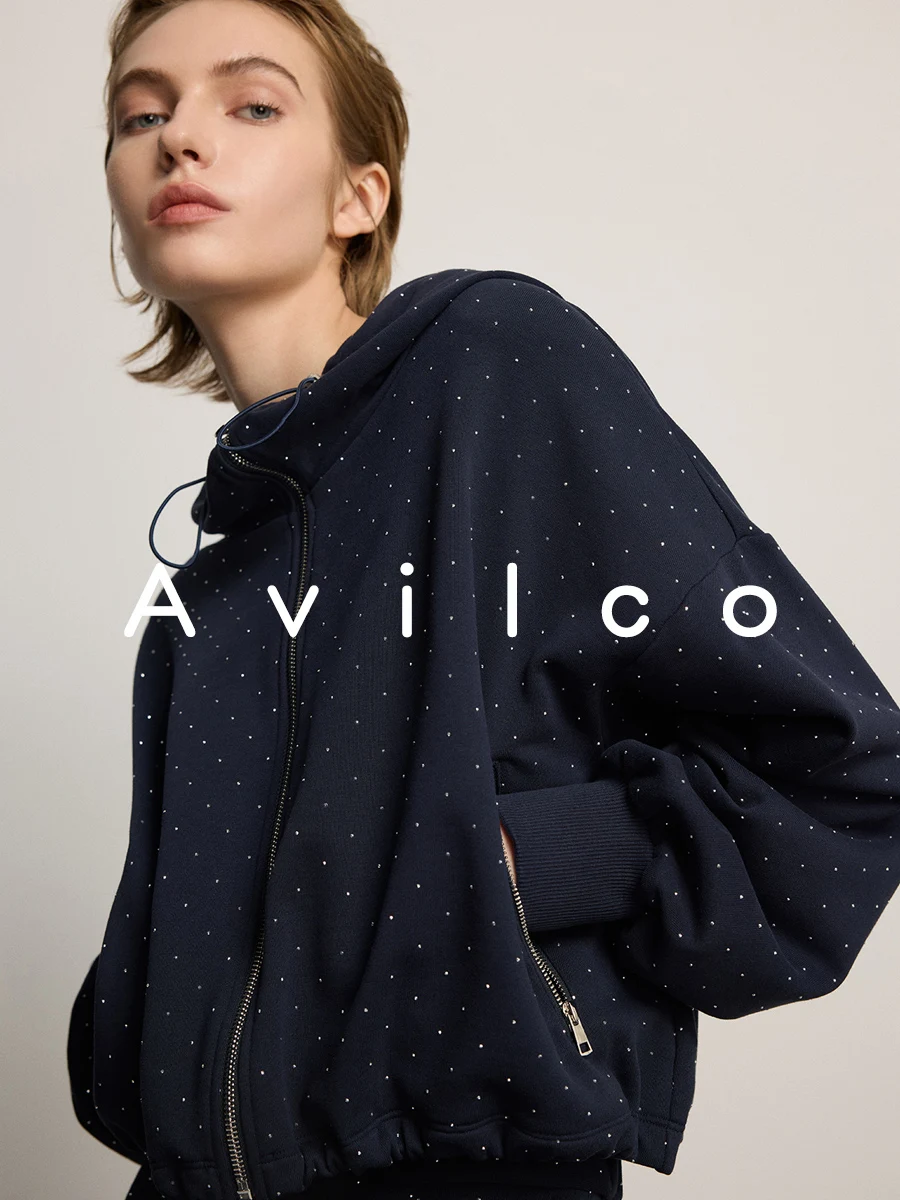 

Spring 2026 Women's Faion Diamond-Embedded Long Sve Hoodie Jaet Loose Lazy Sle Zipper Open Cardigan Top Casual Wear