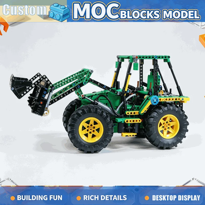 1357PCS Green Backhoe Loader Heavy Duty Model Building Blocks MOC Custom Construction Vehicle DIY Assembly Educational Toy Gift