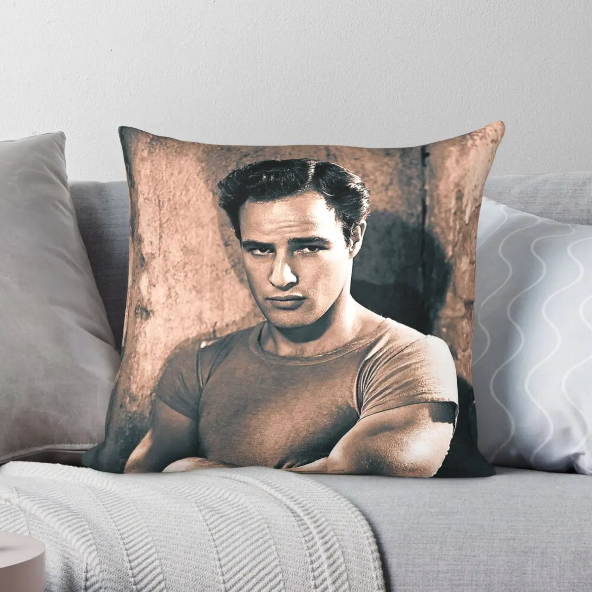 Marlon Brando Vintage Pillowcase Polyester Linen Velvet Printed Zip Decorative Throw Pillow Case Car Cushion Cover 45x45
