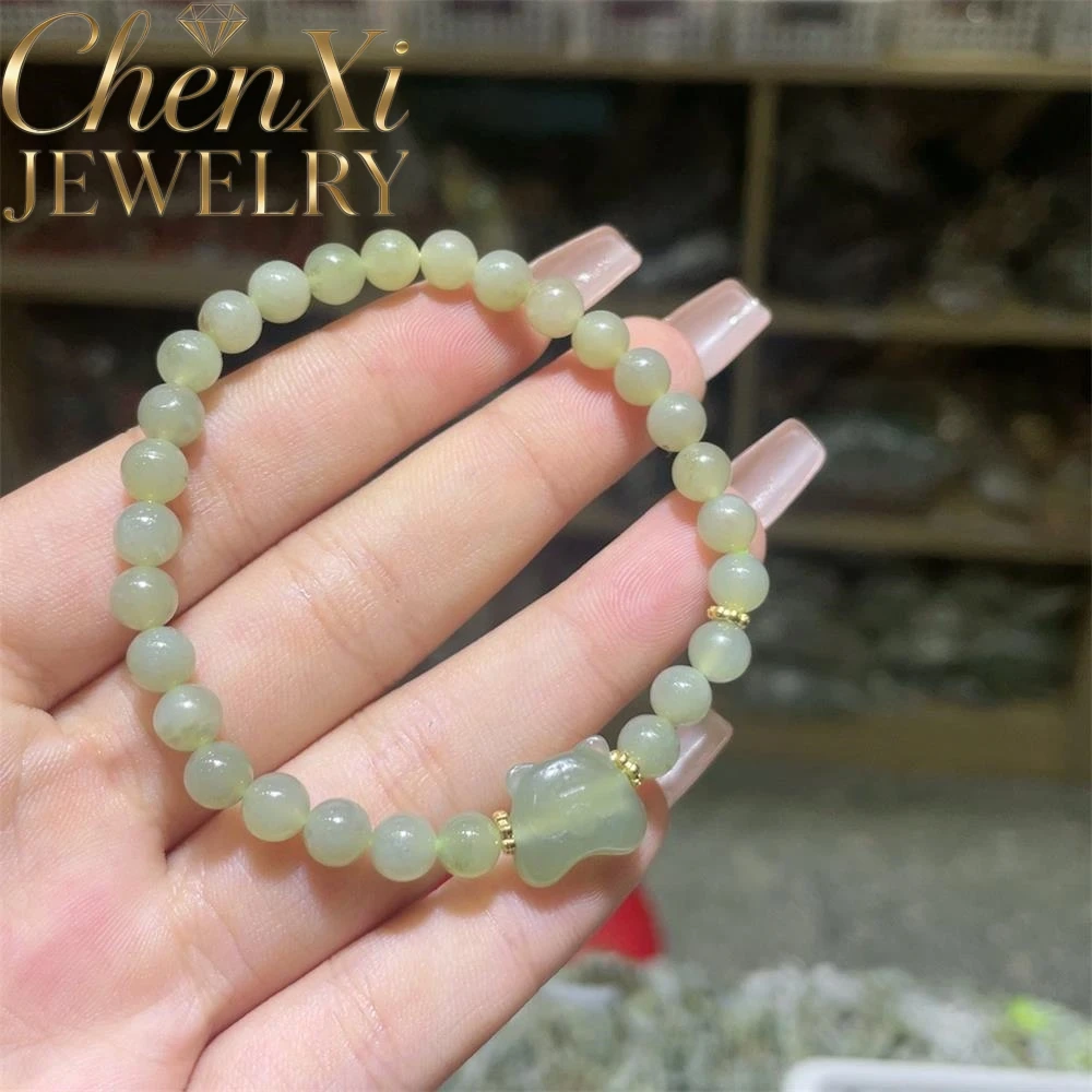 

Браслет из натурального нефрита Хэтянь сине-белого цвета с маленьким тигром и круглыми бусинами, роскошное качество, модные изысканные украшения, элегантный, популярный.