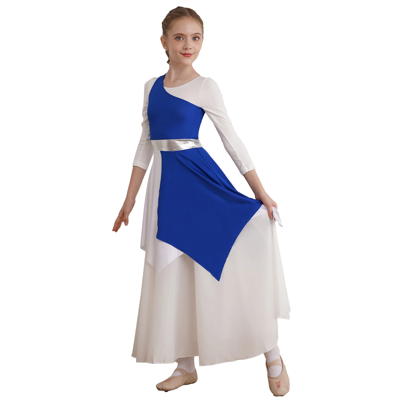 Kids Girls Lyrical Praise Dance Dress Church Worship Ballet Dance Costumes Asymmetrical Ballroom Performance Dancewear