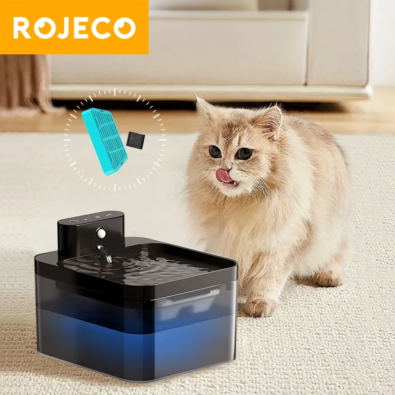 ROJECO 교체형 물 분수 필터, 무선 고양이 물 분수 필터, 애완 동물 정수기 필터, 고양이 액세서리, 2.2L