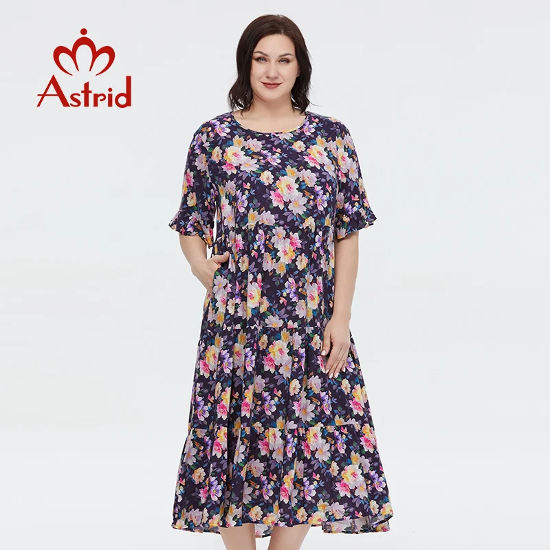 Abito estivo da donna Astrid 2023 per donna abito Vintage Casual allentato A Line abiti lunghi in cotone con stampa floreale Oversize da ufficio