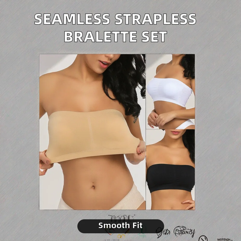 Women's Solid Everyday Double Layer Seamless Bandeau Bralette One Piece Tube with Removable Padded Top Strapless Crop Logo Cup