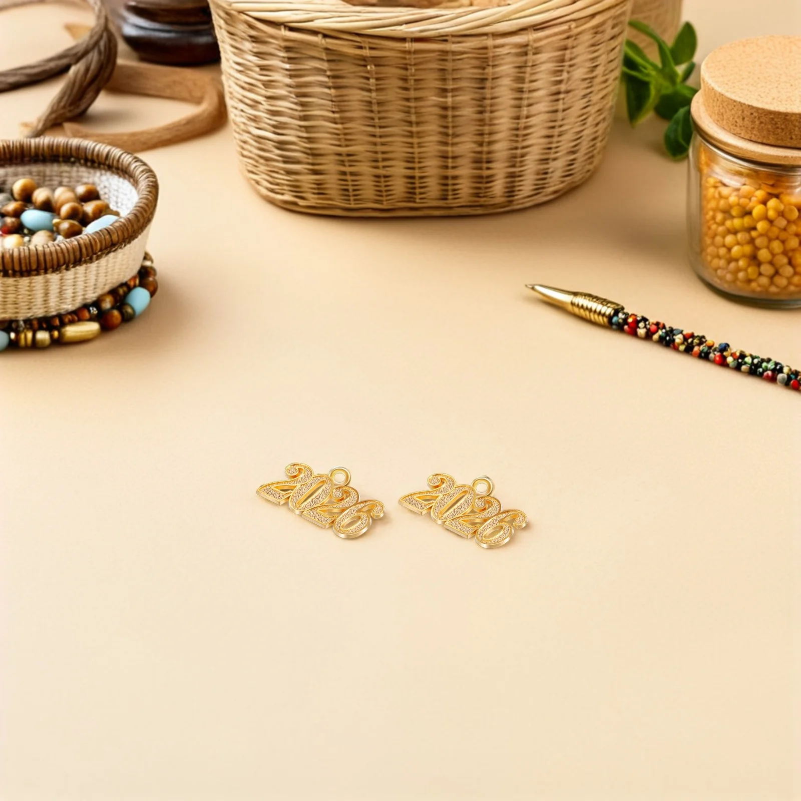 

100Pcs 2026 Year Charm Pendants Alloy Number Figures for Necklace Bracelet Keychain Jewelry Making DIY Craft Ornament Metal