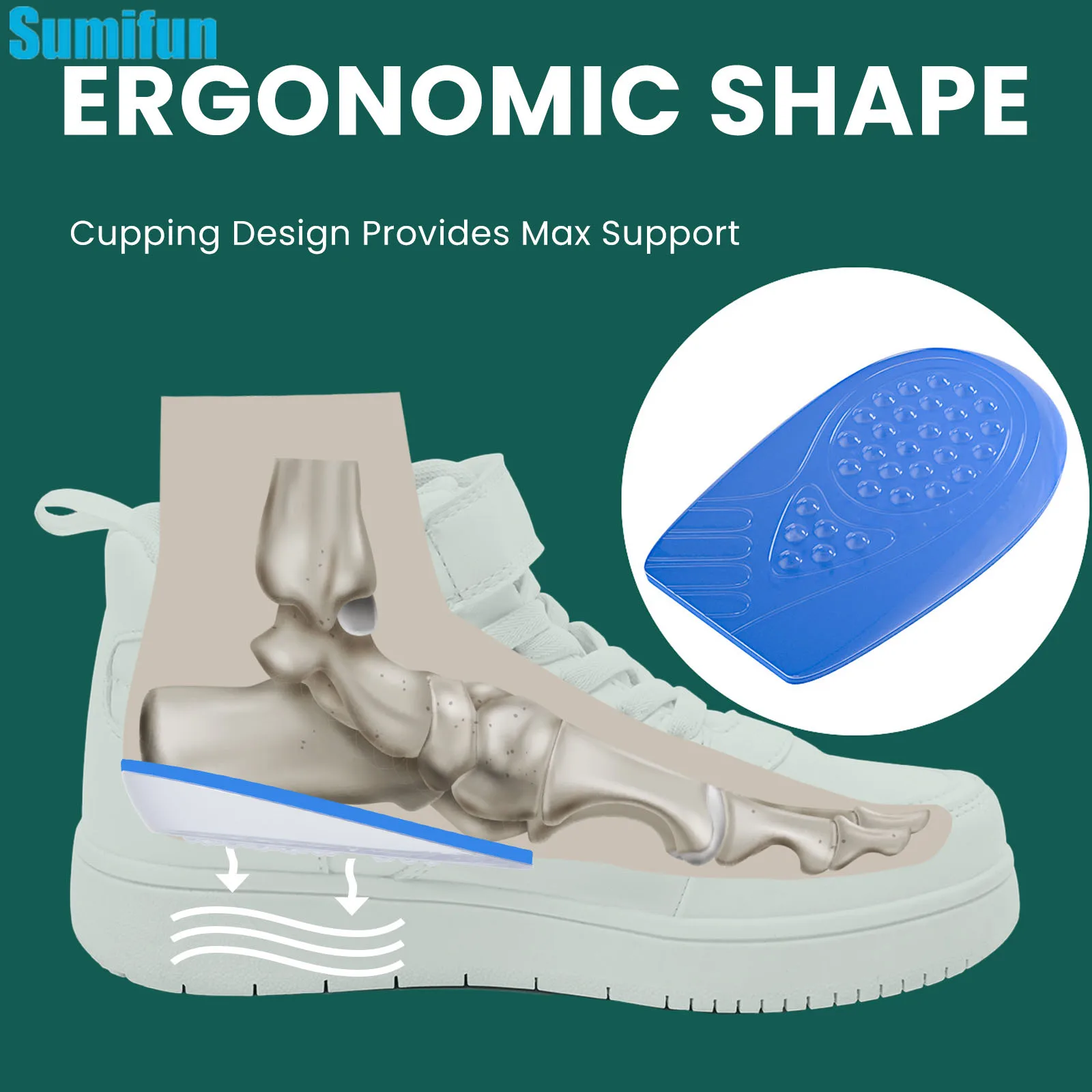 

Silicone Gel Height Increase Insole Heel Lifting Inserts Shoe Foot Care Protector Elastic Cushion Arch Support Insert for Unisex