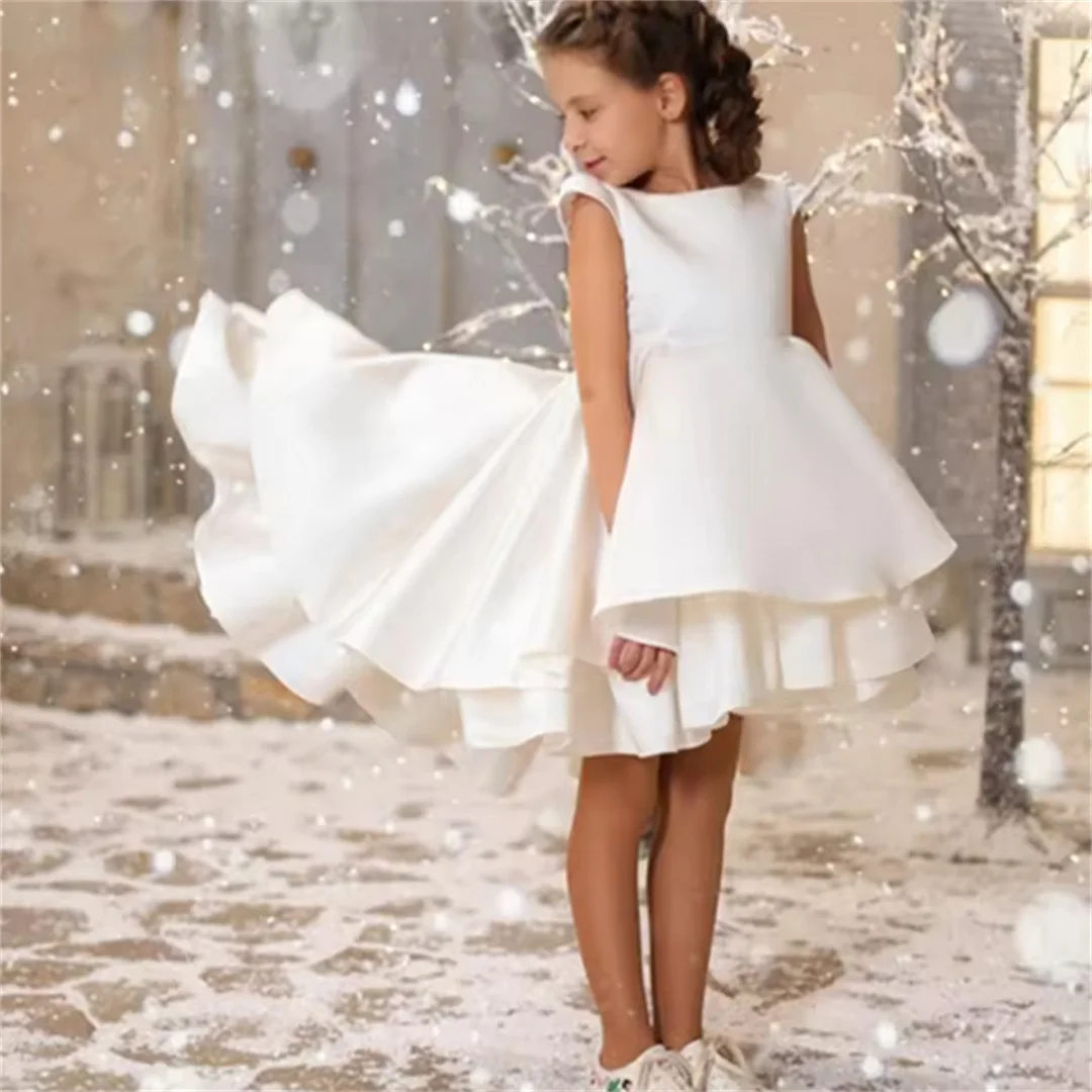 Vestidos de comunión con volantes en capas simples, vestido de princesa pequeña con flores para niña, fiesta de boda, baile de graduación, desfile de belleza