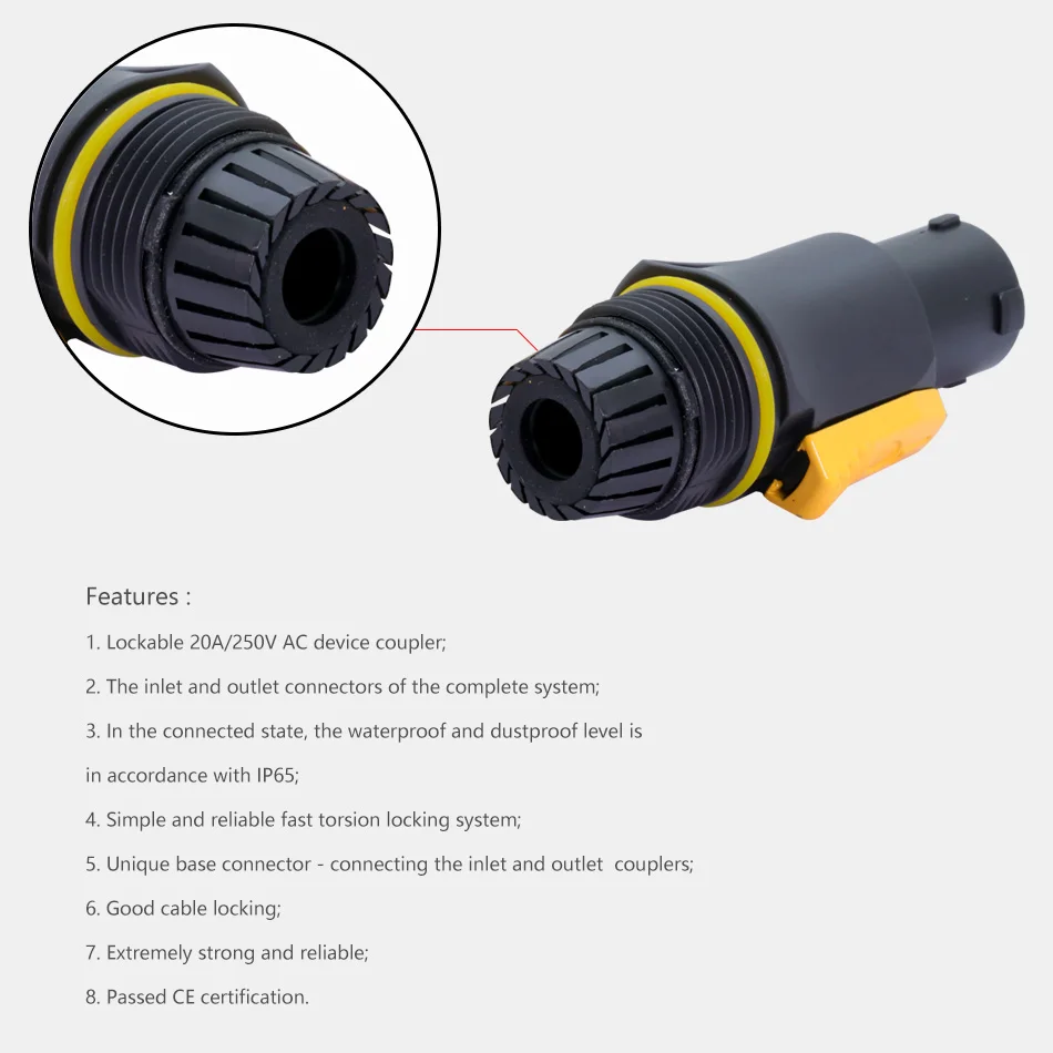 Conector PowerCON IP65 resistente al agua, conector macho NAC3FX-W NAC3MX-W PA66, Material IP65, resistente al agua, Color negro/naranja, 1 ud.
