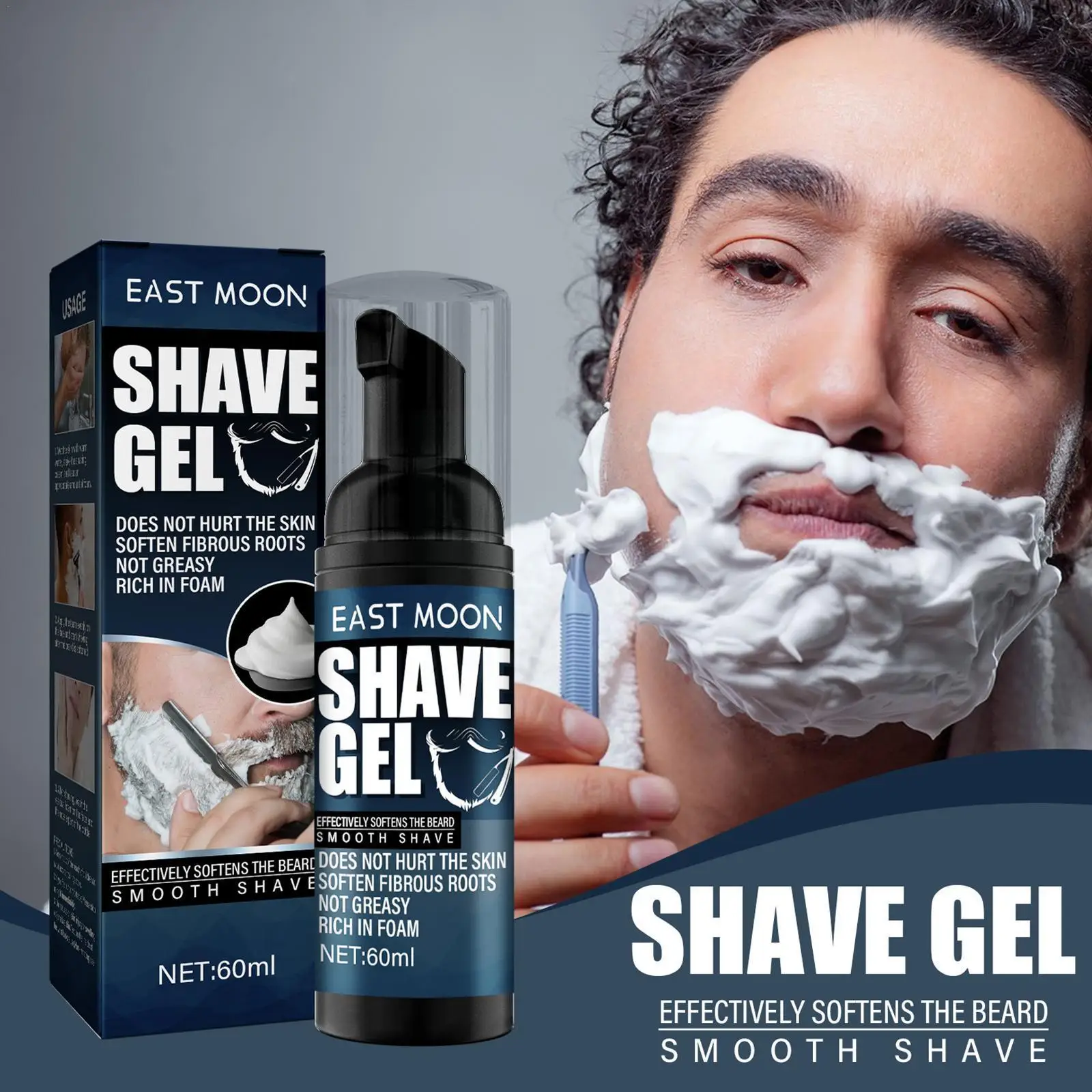 Gel de afeitado de espuma suave para hombres, crema de afeitar hidratante para limpieza refrescante, Gel de afeitado de espuma para Barba, N5R7, 60ML