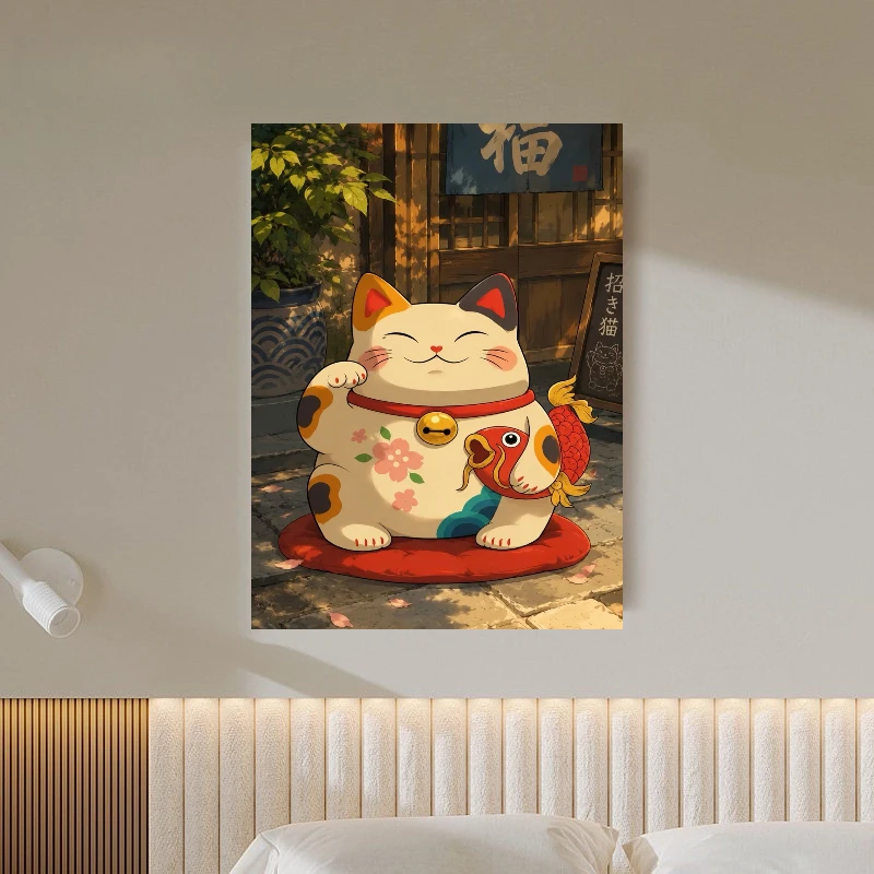 Japanese Maneki Neko Koi Fish Sakura Oil Painting By Numbers DIY Wall Home Decor for Living Room, No Frame