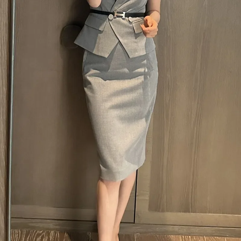 Office Commuting Suits 2 Pieces Sets for Women Sexy Slim Fit Woman Outfit Skirt Midi Short Sleeve Clothing New Arrivals Jacket