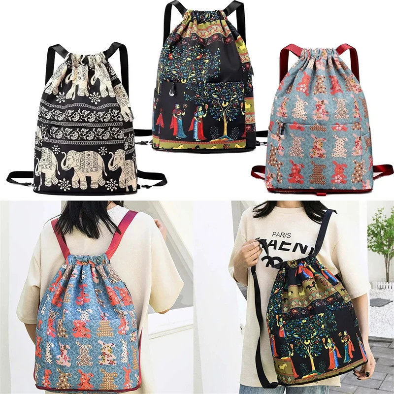 Drawstring Foldable Large Capacity Dry-wet Separation Travel Sports Backpack Exotic Drawstring Gym Sack Backpack Bag