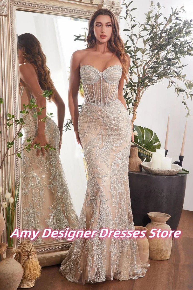Elegant Sweetheart Mermaid Evening Dresses For Dubai Girls Delicate Sequin Applique Wedding Party Dress Prom Gowns Customized