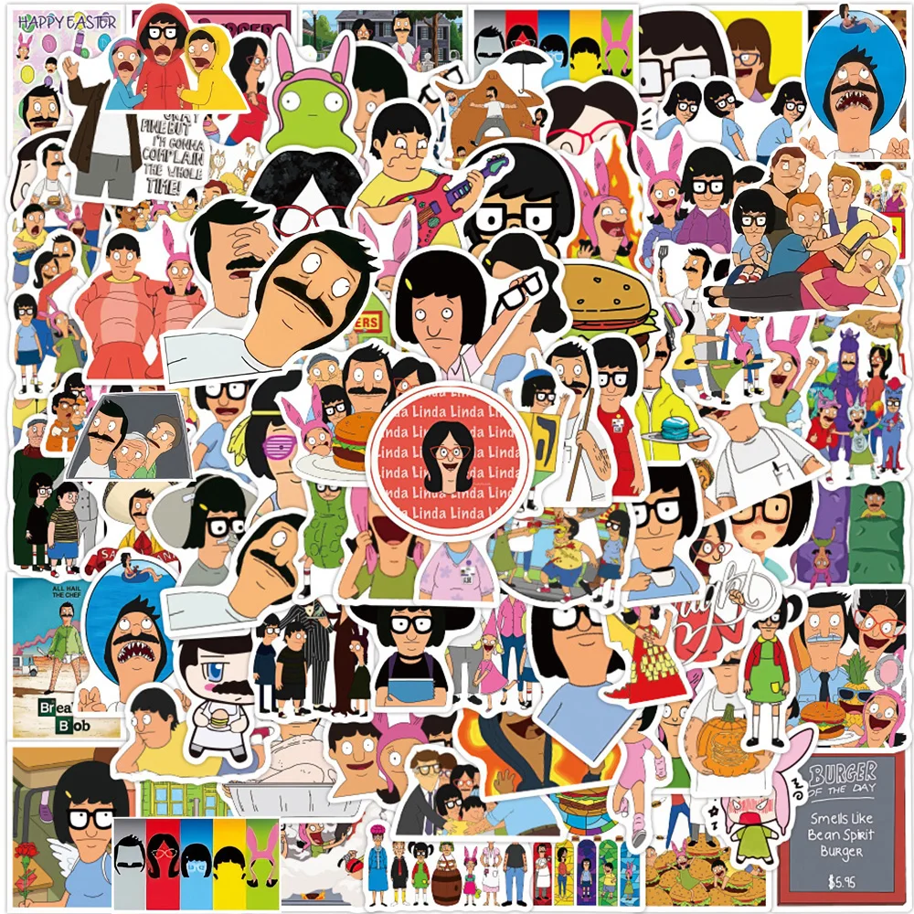 10/30/50/100pcs Funny Bobs Burgers Cartoon Stickers Toys Waterproof DIY Scraobook Luggage Laptop Car Bike Waterproof Decals