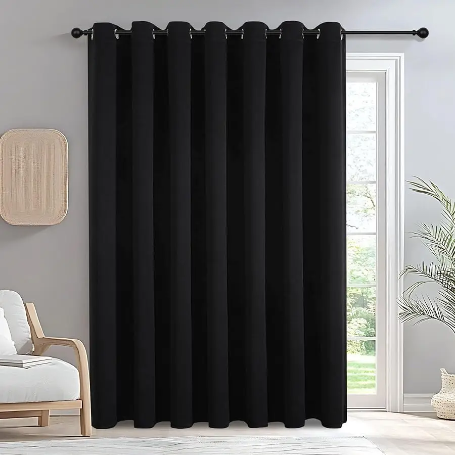 

Black Blackout Sliding Door Curtains 84 Inch Length, Extra Wide Room Di ider Curtains, Grommet Energy Sa ing Thermal Insulated C