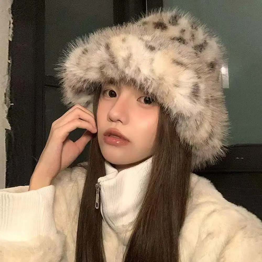 النساء صياد قبعة صغيرة رشاقته الدافئة الباردة واقية أفخم ليوبارد قبعة بحافة مريحة الدافئة لينة الشتاء قبعة لمقاس كبير الرأس