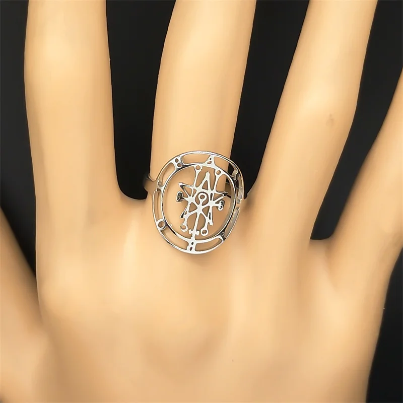 Astaroth Demon Zegel Sleutel Van Solomon Satan Ring Voor Vrouwen Mannen Rvs Black Color Holle Baphomet Verstelbare Ringen Sieraden