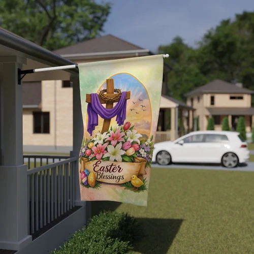 Easter Blessings Flag Bunny Eggs Spring Yard Garden Decor Double Sided Gift RRI