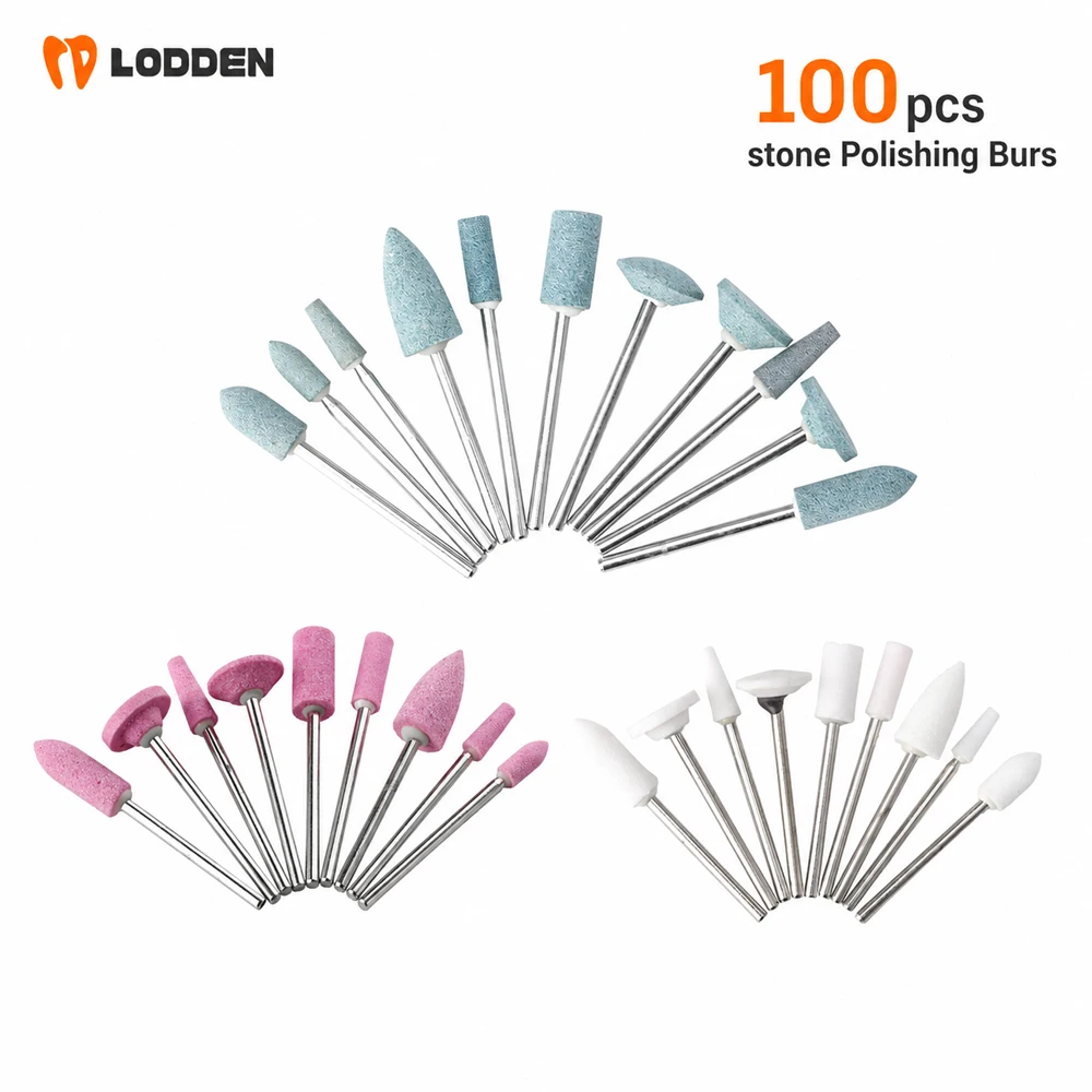 100pcs Dental Stone Grinding Burs Green/Pink/White Color Gravel Ceramic Burs Contouring Shaping Porcelain Rotary Stone Polisher