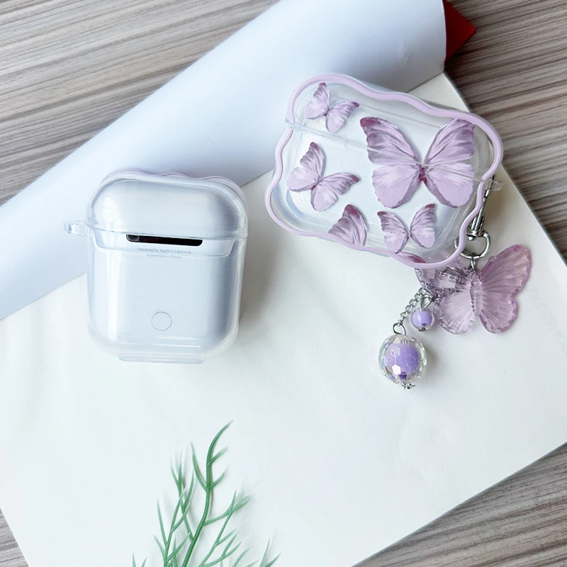 For Airpods 3 Case With Butterfly Pendant Soft Glitter TPU Protective Cover for Airpods 1/2/Pro view 2