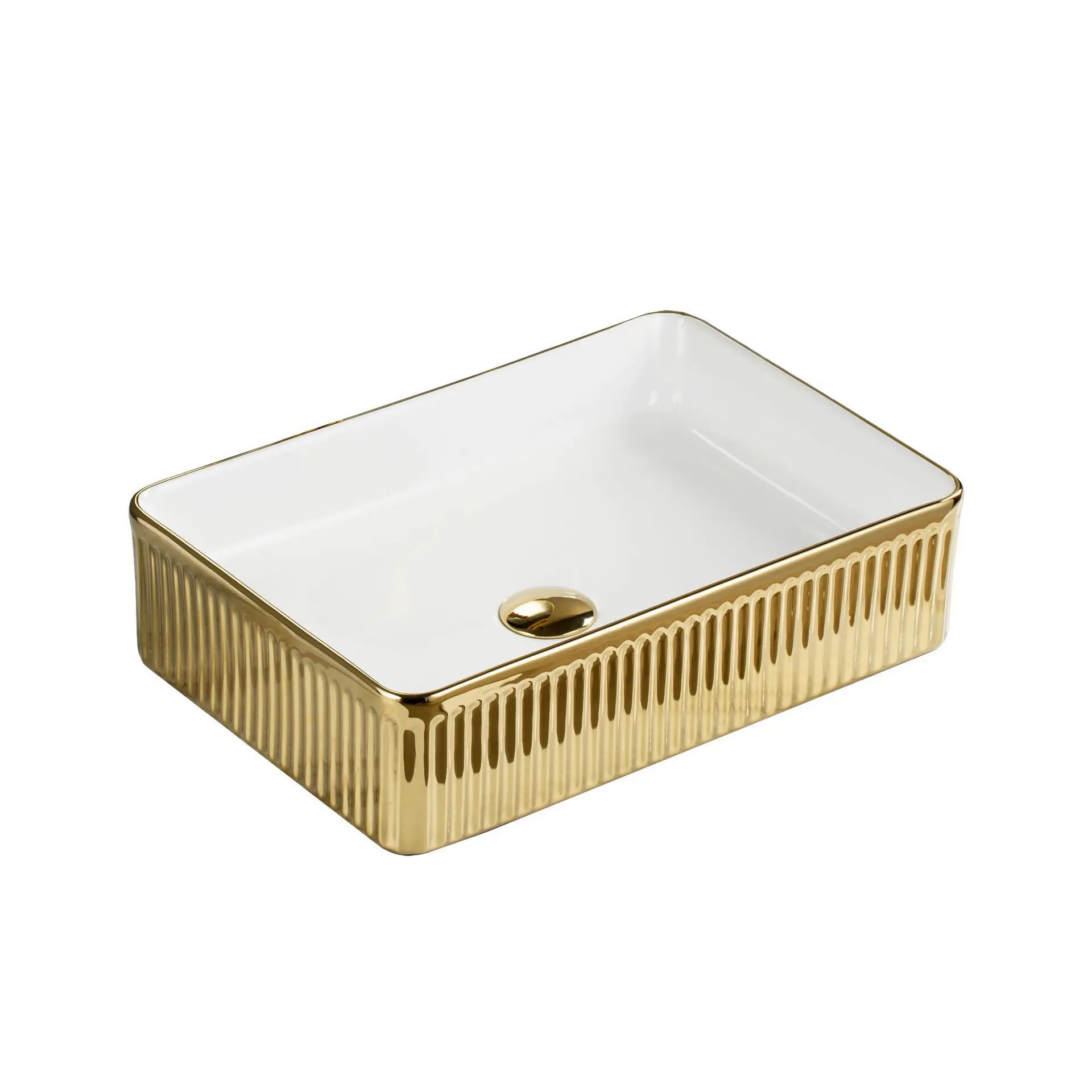 

Vertical pattern electroplating gold foreign trade art basin platform ceramic wash basin