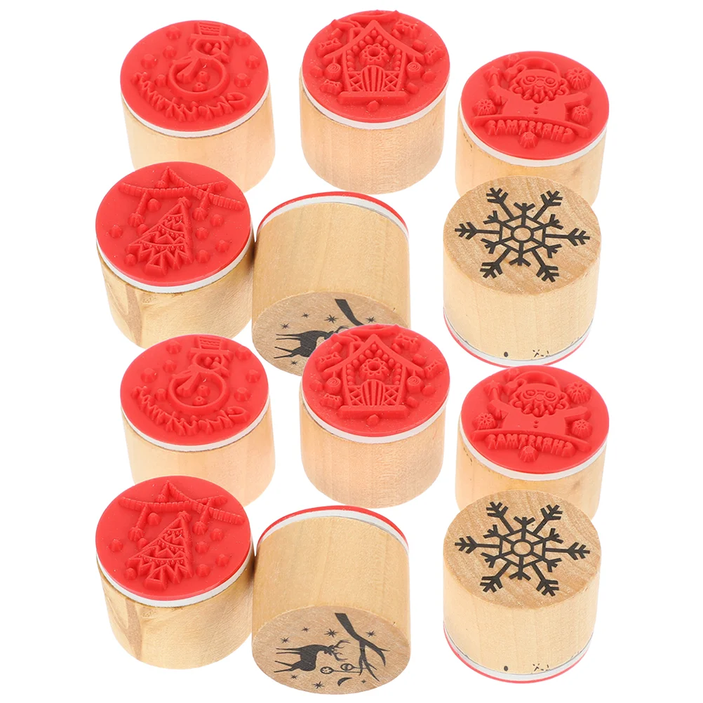 12 Pcs Christmas Party Favors Mini Stamps DIY Stampers Crafts Small Seal Unique Gold Trim