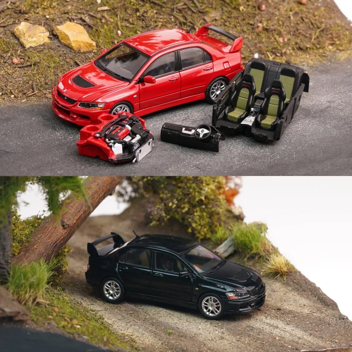 fiberrun-1-64-mitsubishi-lancer-evolution-ix-evo9-modello-in-metallo-pressofuso-con-cofano-apribile-auto-da-collezione-regalo-ornamentale