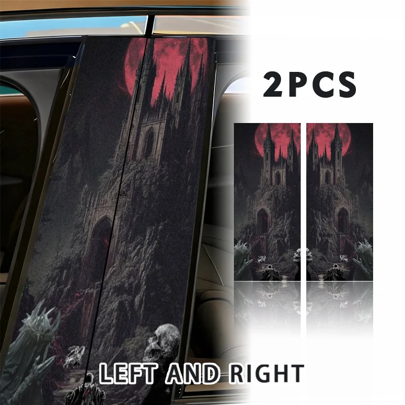 Two black and white images of a church with a full moon background. Car Stickers - Waterproof Self-Adhesive Stickers