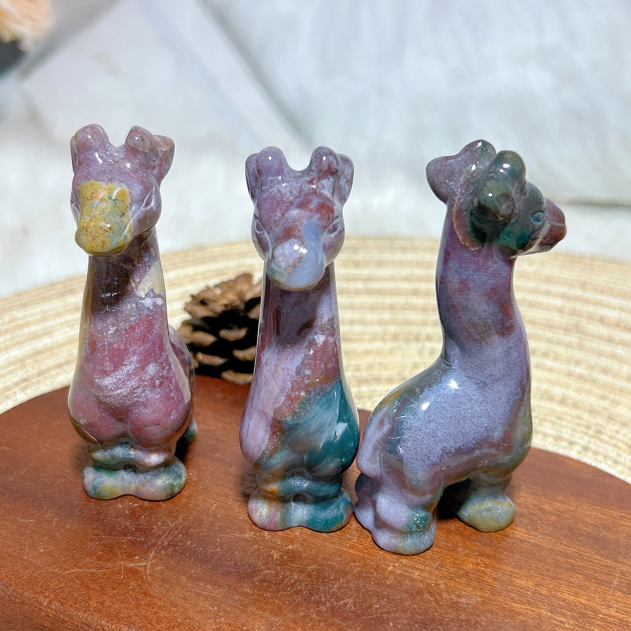 Natural Crystal Ocean Jasper Giraffe Hand Carving Colorful Energy Healing Gemstones crafts mediation Home Decorations Gift
