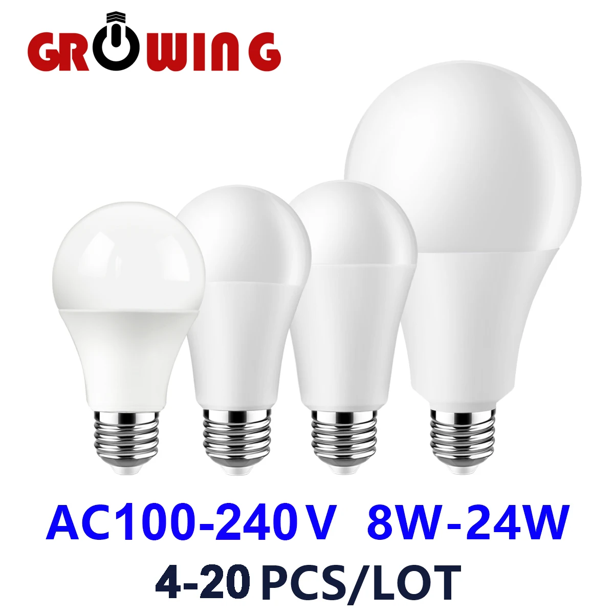 

4-20PCS AC110V/AC220V Led energy conservation Bulb Lamps E27 B22 Light Real Power 8W-24W No strobe warm white light