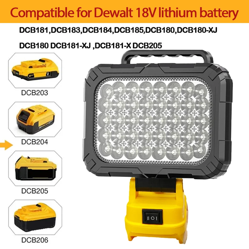 8-inch LED Light For Dewalt 18V Battery Portable  Flashlight Outdoor Work Light Flood Lights DCB204 DCB206 Camping lantern