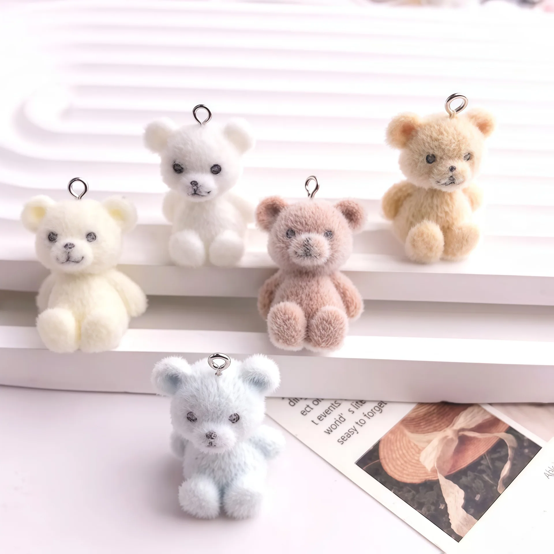 5pcs 3D Flocked Bear Resin Charms Cute Aniaml Doll Bear Pendant for Earring Keychains Diy Jewelry Make Accessories view 3