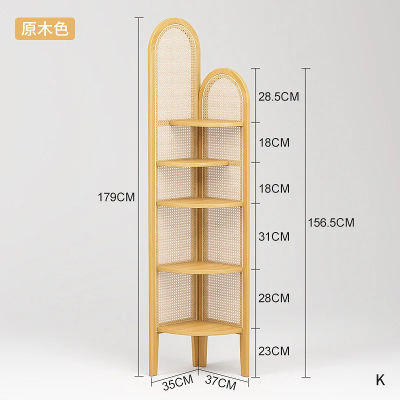 rattan decoration, shelves, living room storage, sofa, wall bookcase, solid wood triple crutch screen
