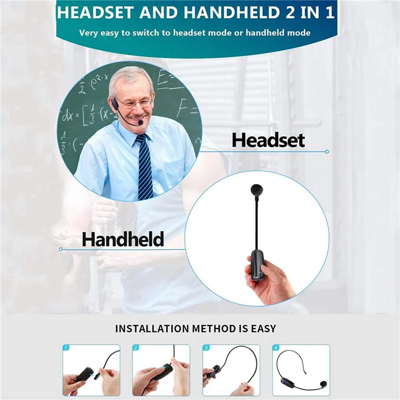 

【Superdeals】5X New 2 In 1 Handheld UHF Wireless Microphone Professional Head-Wear Mic Volume Amplifier For Speech Teaching