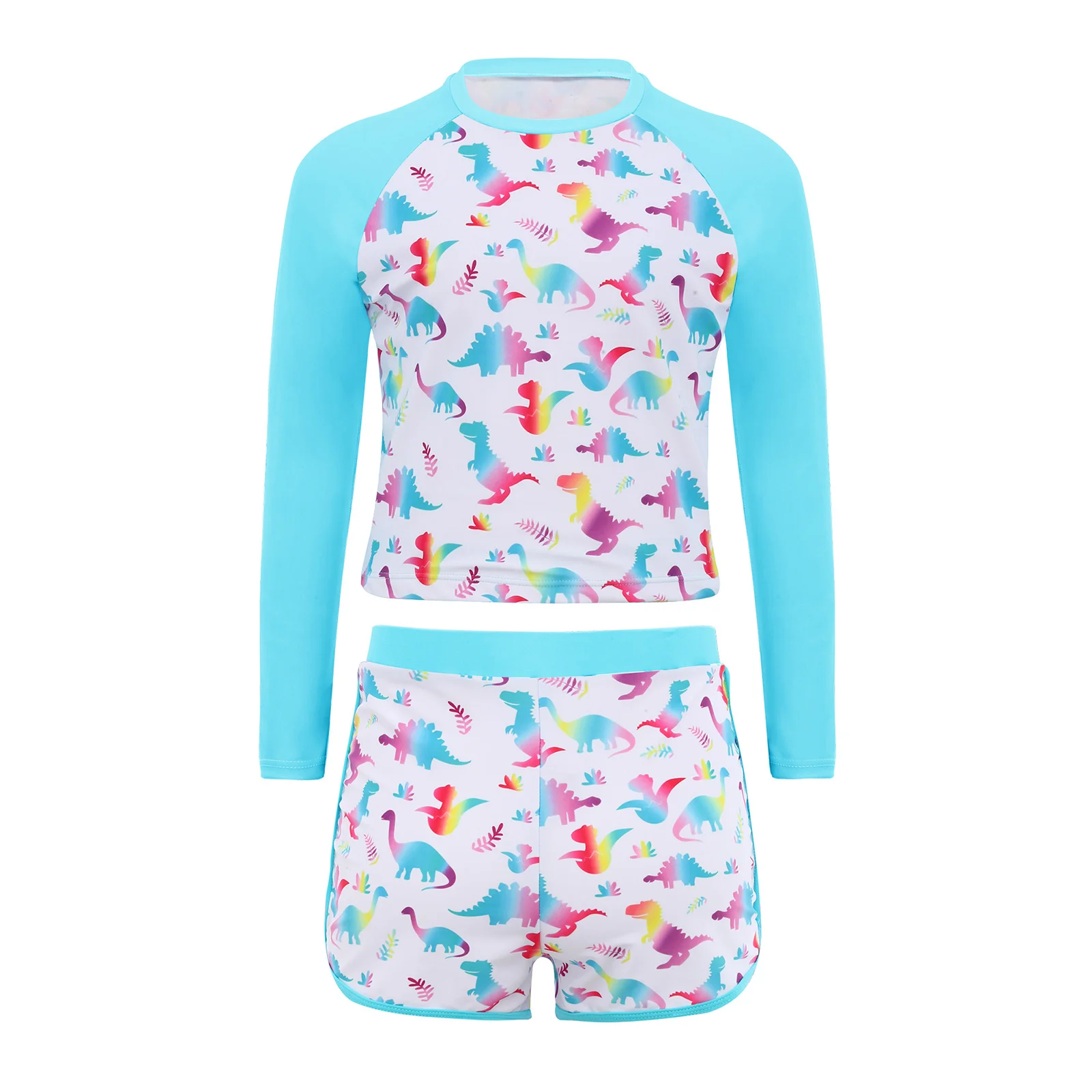 

Girls Two Pieces Rash Guard Swimsuit Long Sleeves Chest Pads Top Swim Shorts Set Cartoon Print Cute Summer Beach Bathing Suit