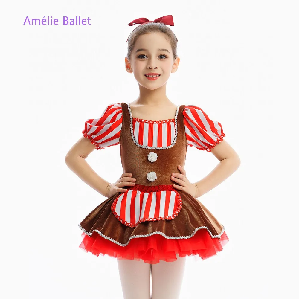 C26053 novos trajes de balé marrom e vermelho veludo superior corpete ballet tutu crianças desempenho palco ballet dança traje dancewear