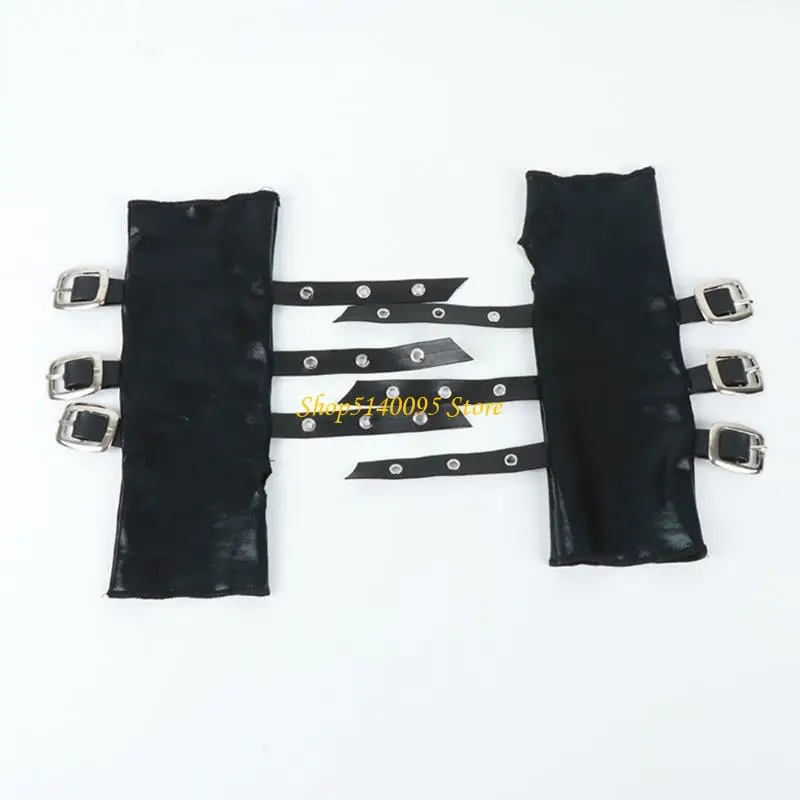 DXAE Modern Punk Party Hloves Pu Leather Metal Buckles Arm Sleeves Decorative Armwear for Women Stage Show Club Night