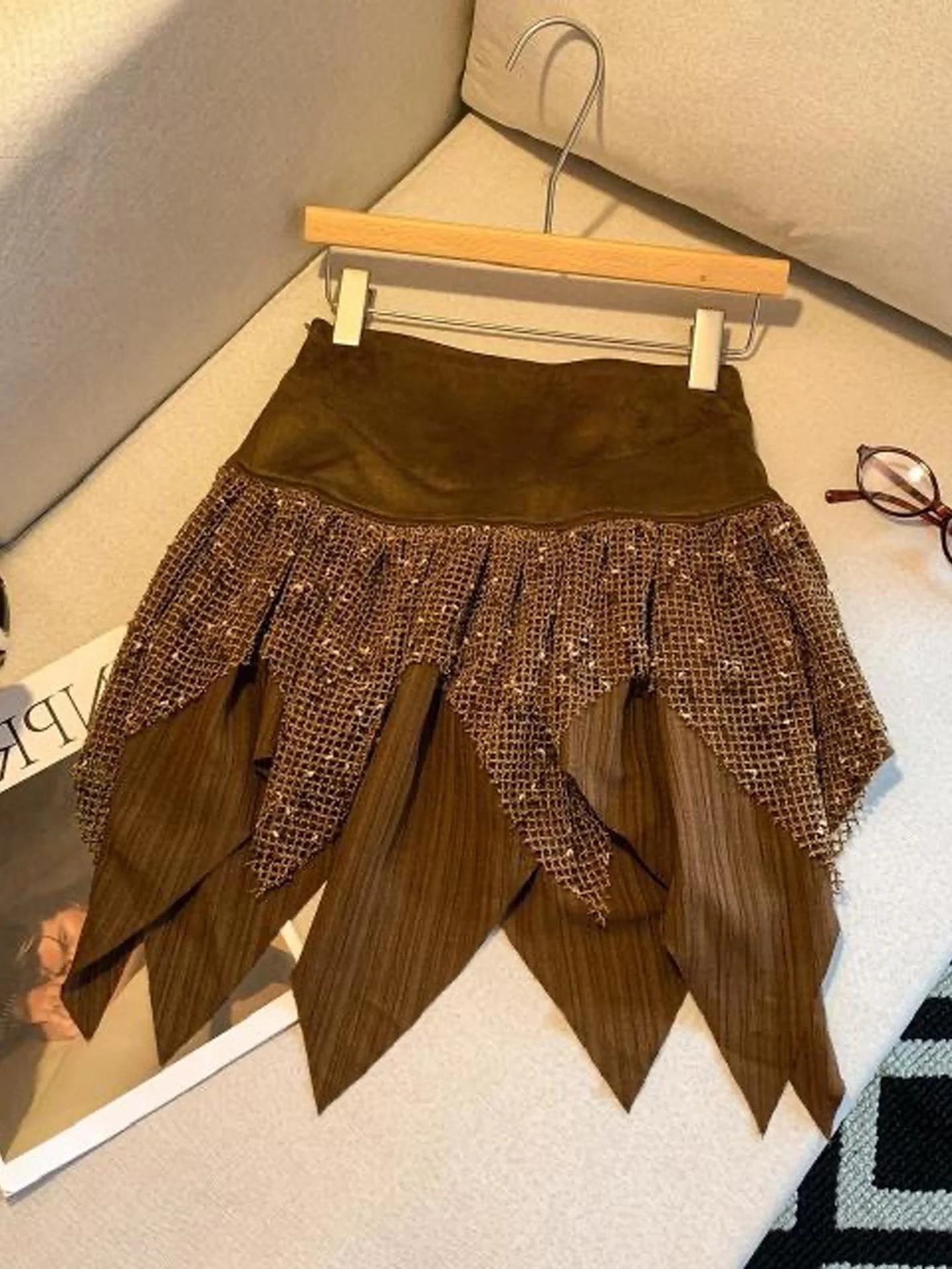 Retro Western Style Low Waist Skirt Women's Autumn New Irregular Frayed Short Skirt Trendy Design Sensation  Skirt