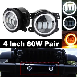 For Jeep Wrangler JK LJ TJ Dodge  Journey Magnum ATV 60W 4 Inch LED Passing Fog Lights White DRL Amber Turn Signal Lamp