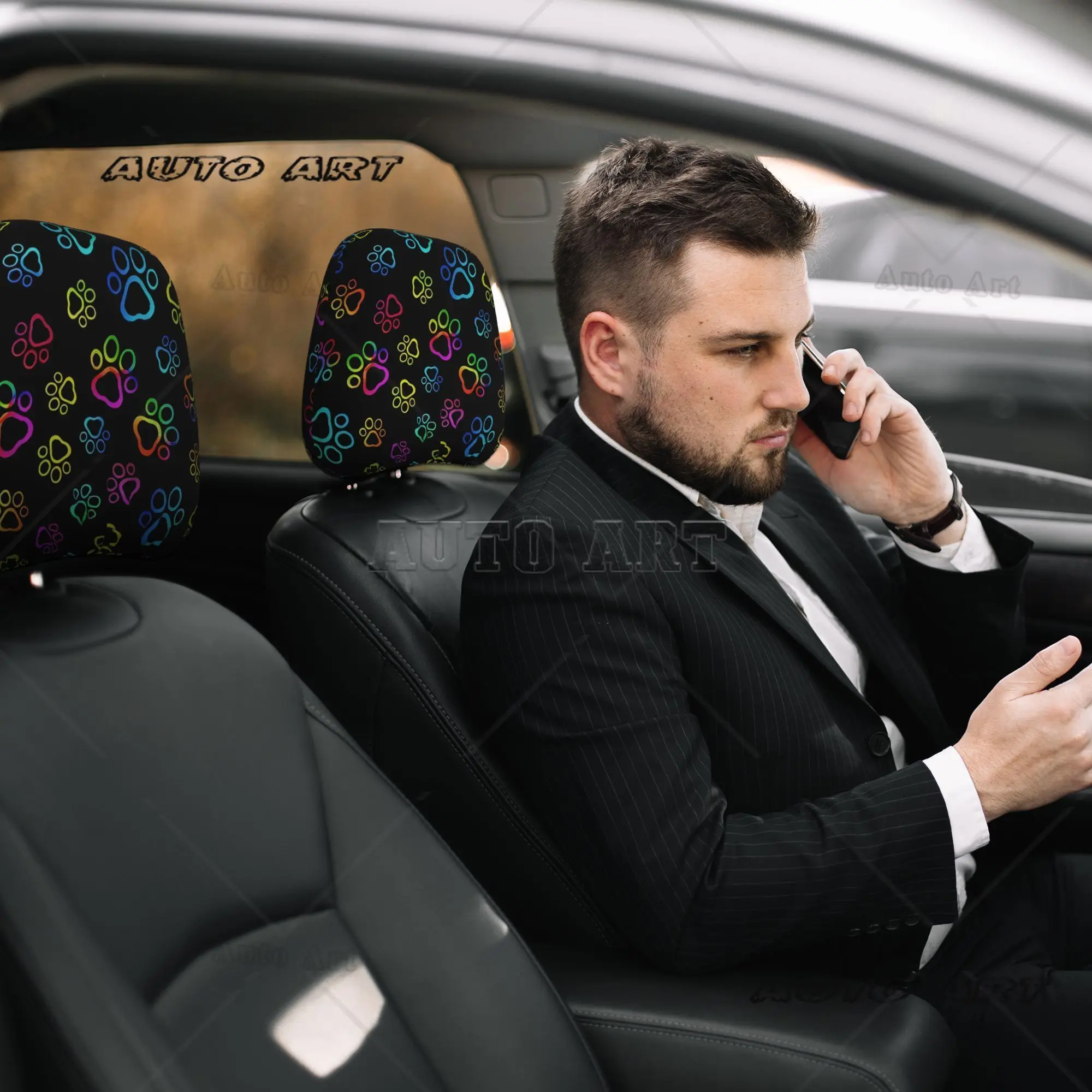 

2 шт., очаровательные чехлы на подголовники с принтом щенской лапы, полиэстеровые защитные чехлы для сидений премиум-класса с принтом для внедорожника, седана, грузовика